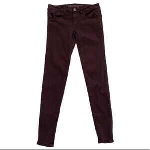 American Eagle Jegging Jeans Purple Brown Sateen Super Stretch Low Rise Size 2